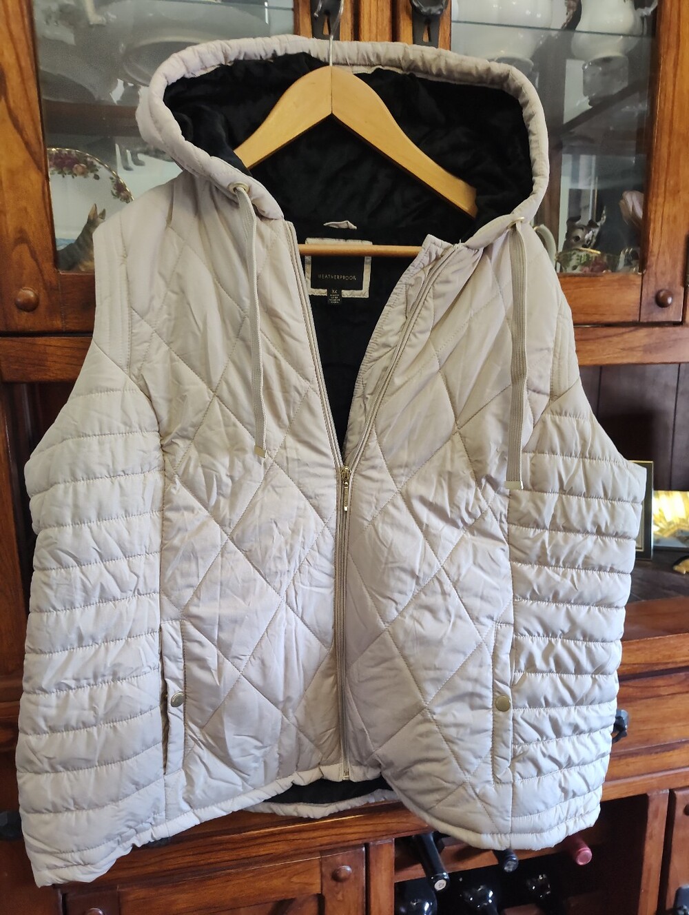 Weatherproof Quilted Hooded Vest Jacket - Light Beige